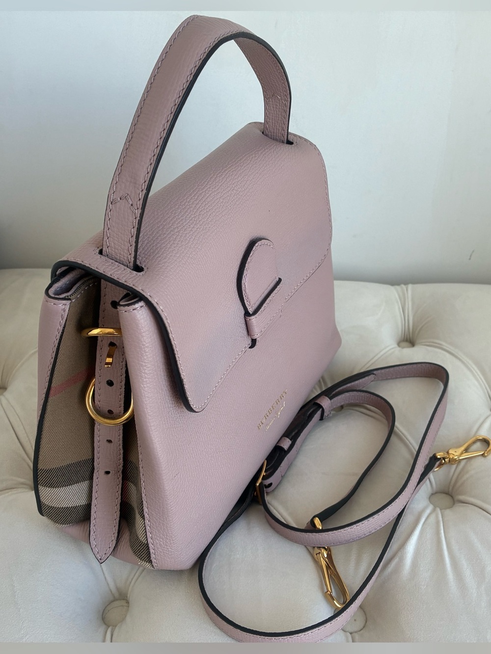 Burberry Dusty Pink Leather Top-Handle Satchel with Strap